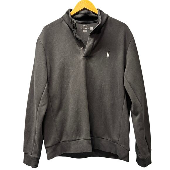 Polo Ralph Lauren Sweatshirt Mens Large Black Pullover 1/4 Snap Mock Neck - Picture 1 of 9
